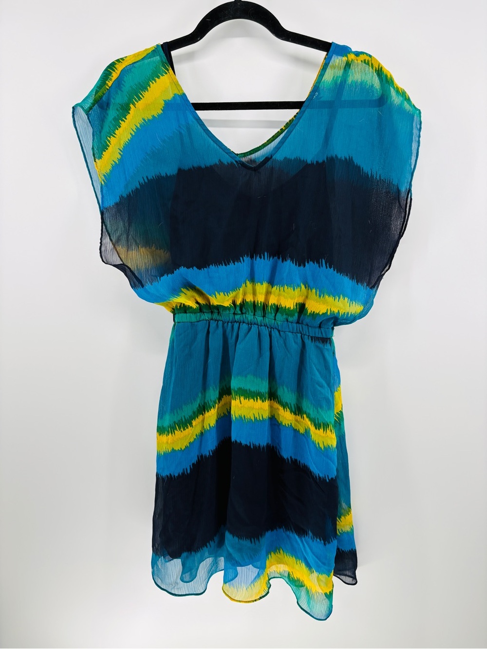Express Multicolored Striped V-Neck Chiffon Beach Coverup Summer Dress